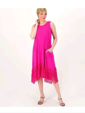 LOGO by Lori Goldstein Rayon Stretch 230 Dress Broomstick Hem-Wild Berry Size 1X